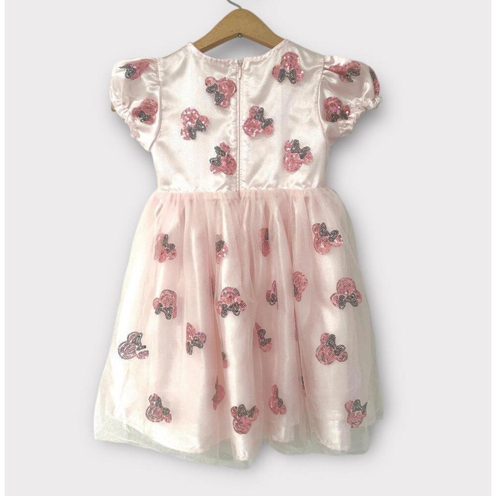 Disney Minnie Mouse Girls Dress Fit & Flare Puff Sleeve Tulle Sequin Pink 5/6 - Picture 5 of 15